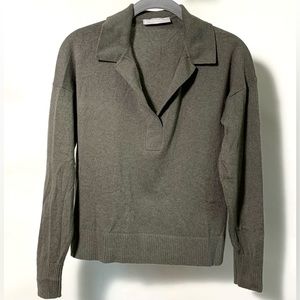 Everlane olive green cashmere polo collar sweater, size Small